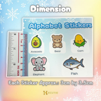 📗 字母學習貼紙 – AZ 詞彙，兒童教育貼紙
