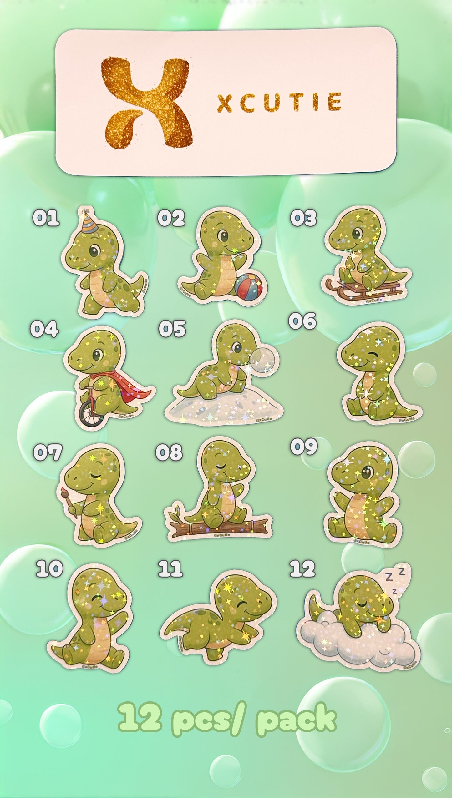 QQ Dino - Brahiosaurus - Dinosaur  Vinyl Sticker Set #02 | 12 pcs/ pack