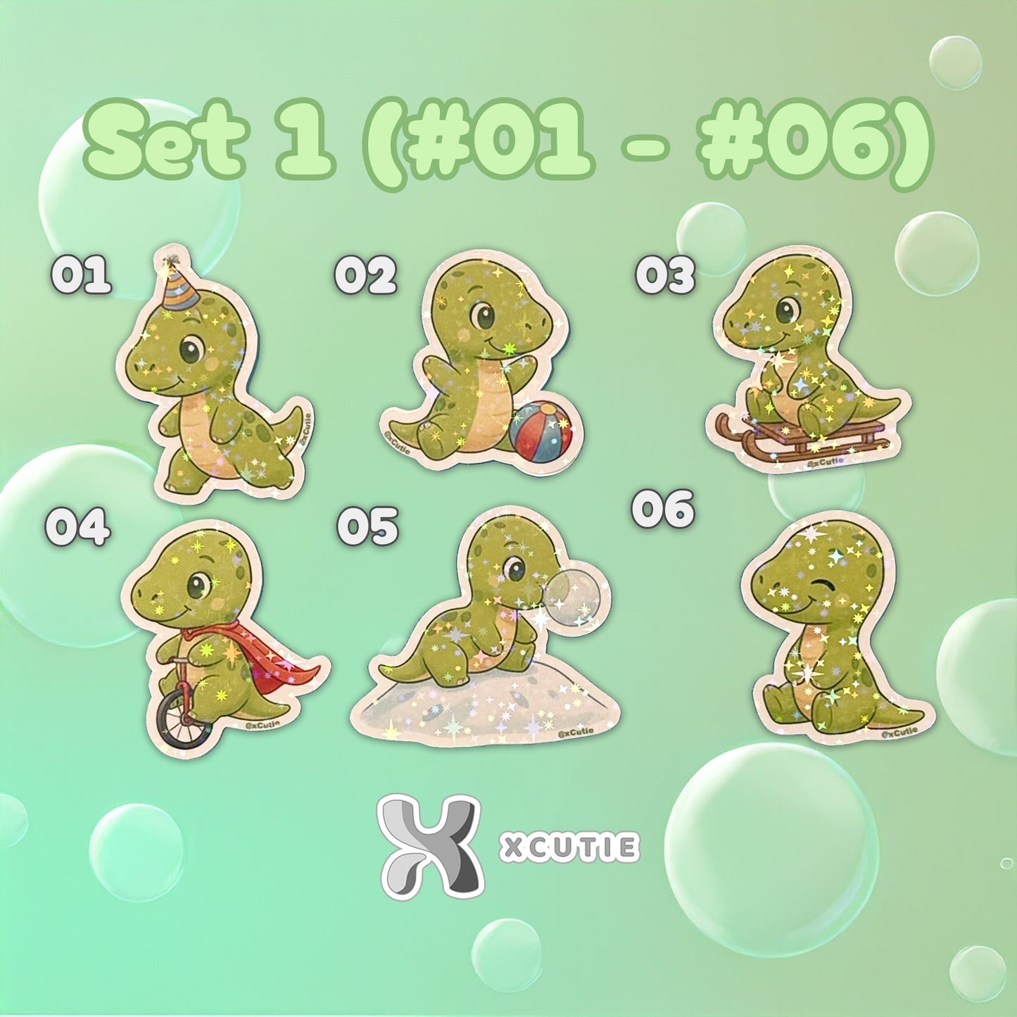 QQ Dino - Brahiosaurus - Dinosaur  Vinyl Sticker Set #02 | 12 pcs/ pack