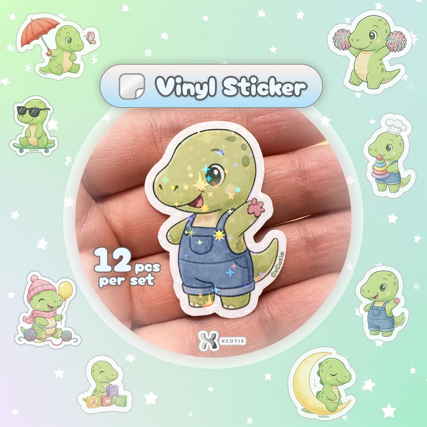 QQ Dino - Brahiosaurus - Dinosaur  Vinyl Sticker Set #02 || 12 pcs/ pack