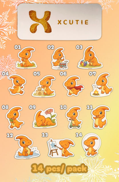 QQ Dino - Parasaurolophus - Dinosaur  Vinyl Sticker Set #01 || 14 pcs/ pack