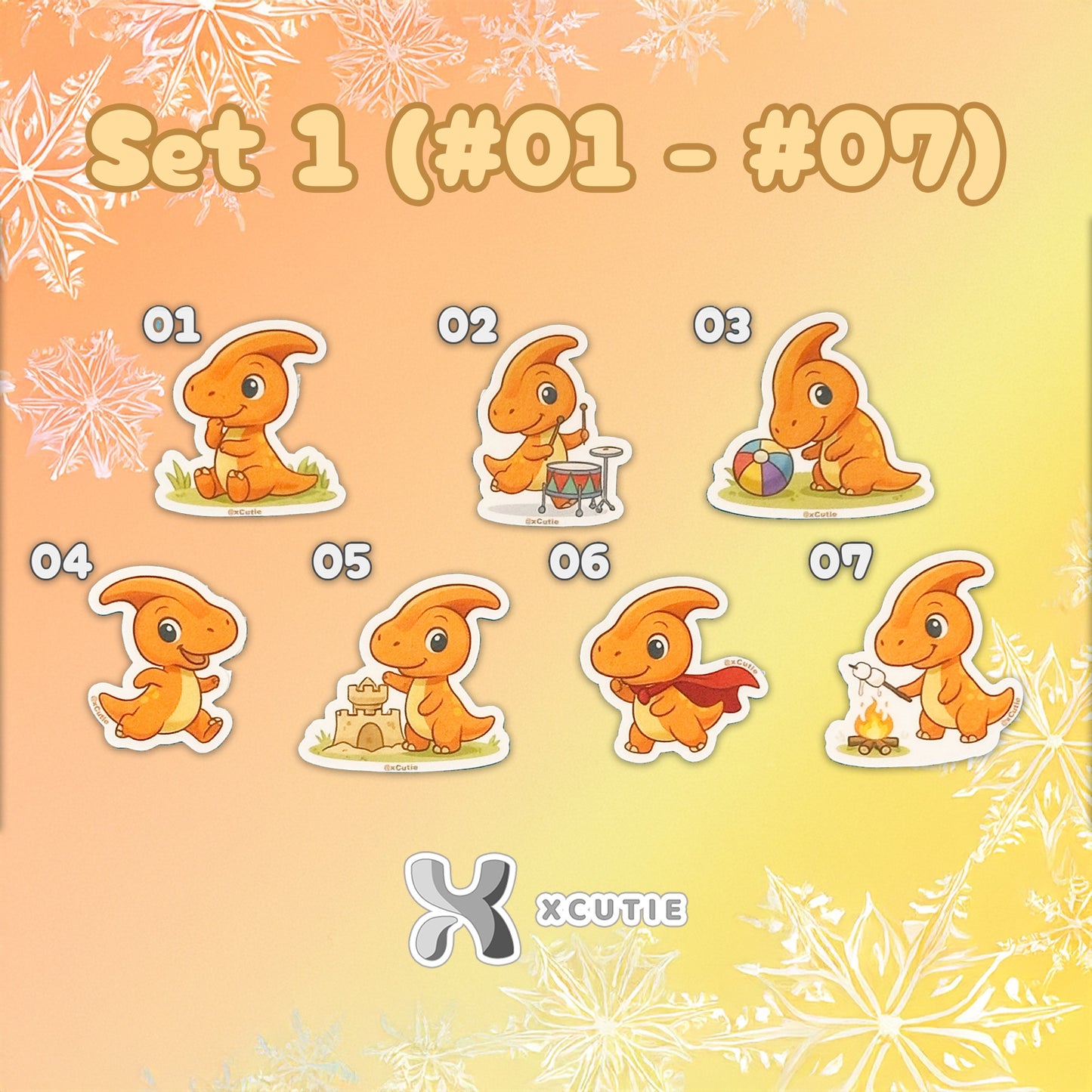 QQ Dino - Parasaurolophus - Dinosaur  Vinyl Sticker Set #01 || 14 pcs/ pack