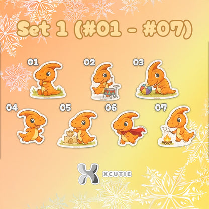 QQ Dino - Parasaurolophus - Dinosaur  Vinyl Sticker Set #01 || 14 pcs/ pack