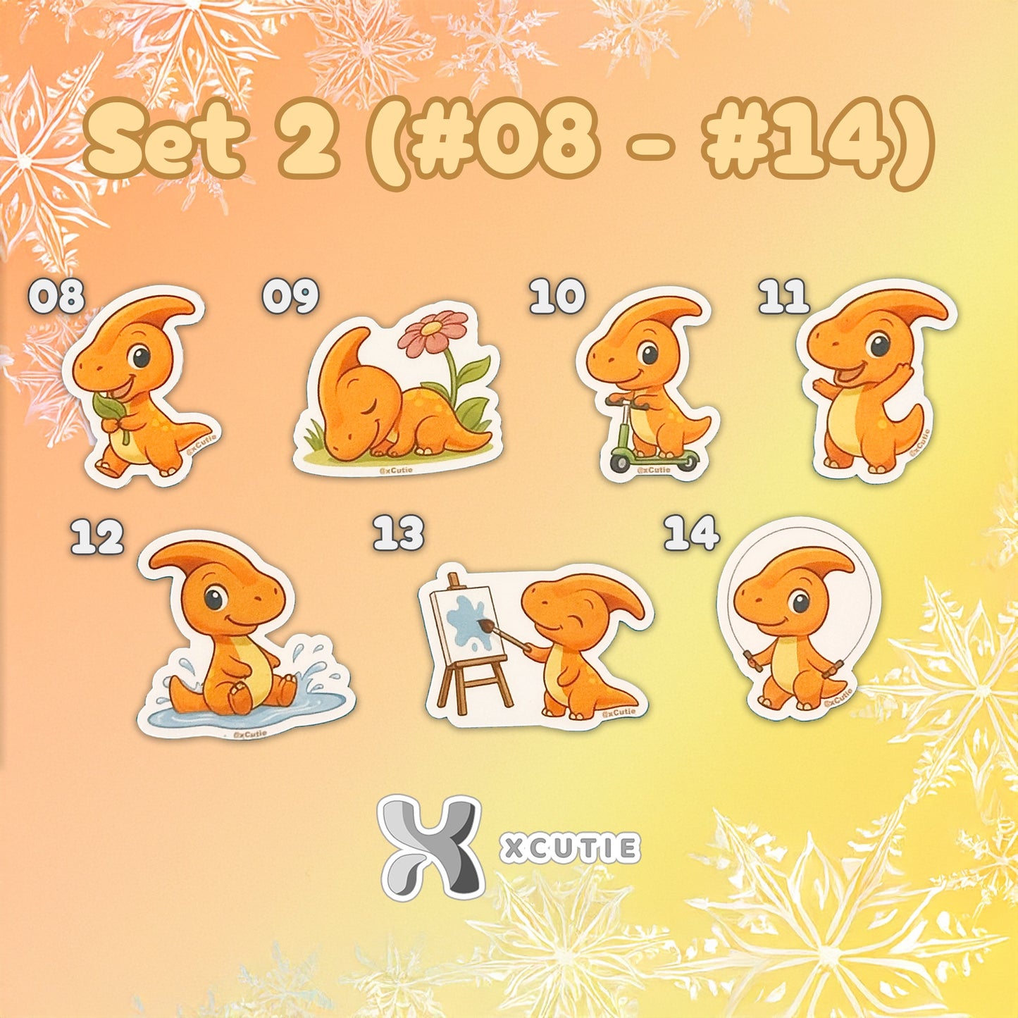 QQ Dino - Parasaurolophus - Dinosaur  Vinyl Sticker Set #01 || 14 pcs/ pack