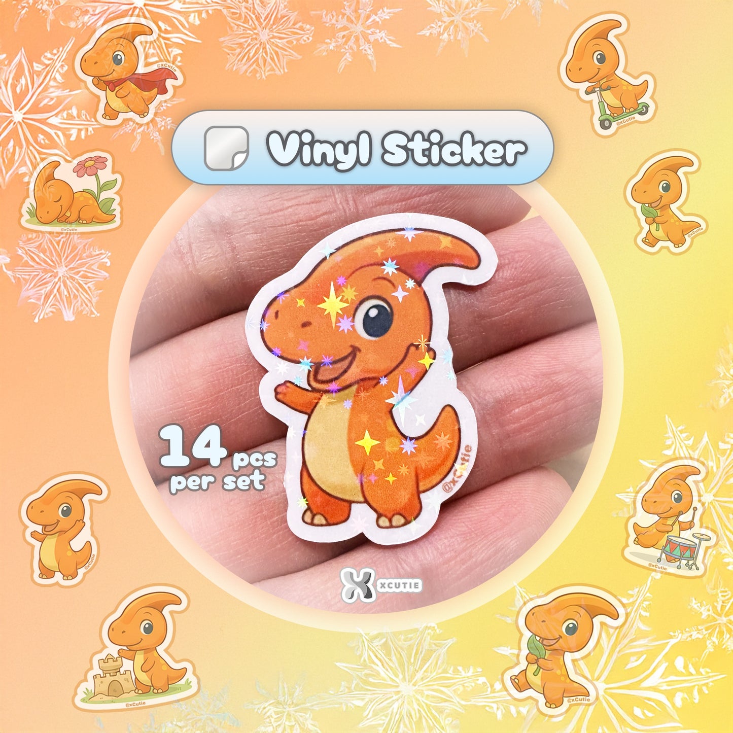 QQ Dino - Parasaurolophus - Dinosaur  Vinyl Sticker Set #01 || 14 pcs/ pack