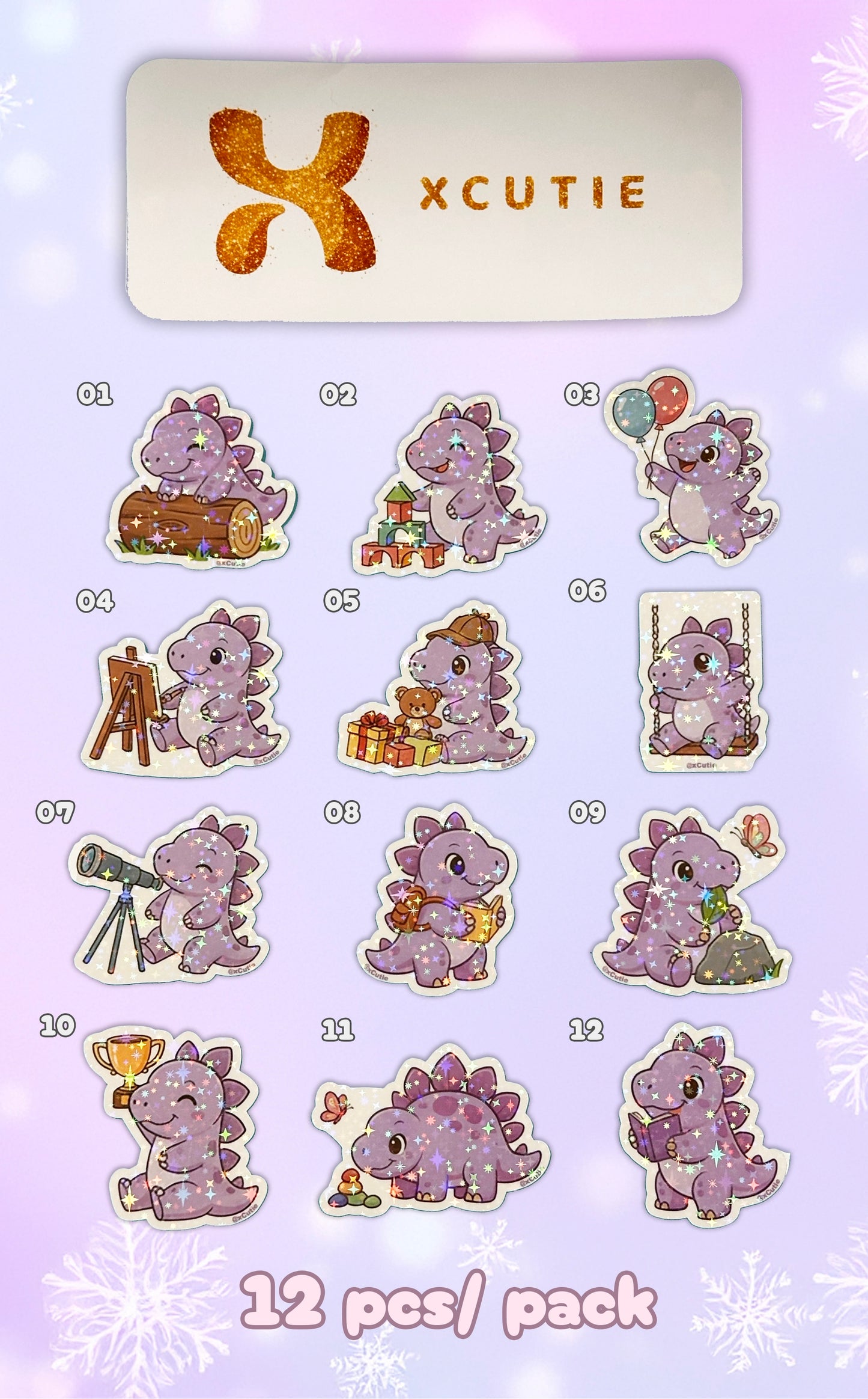 QQ Dino - Stegosaurus - Dinosaur  Vinyl Sticker Set #01 || 12 pcs/ pack