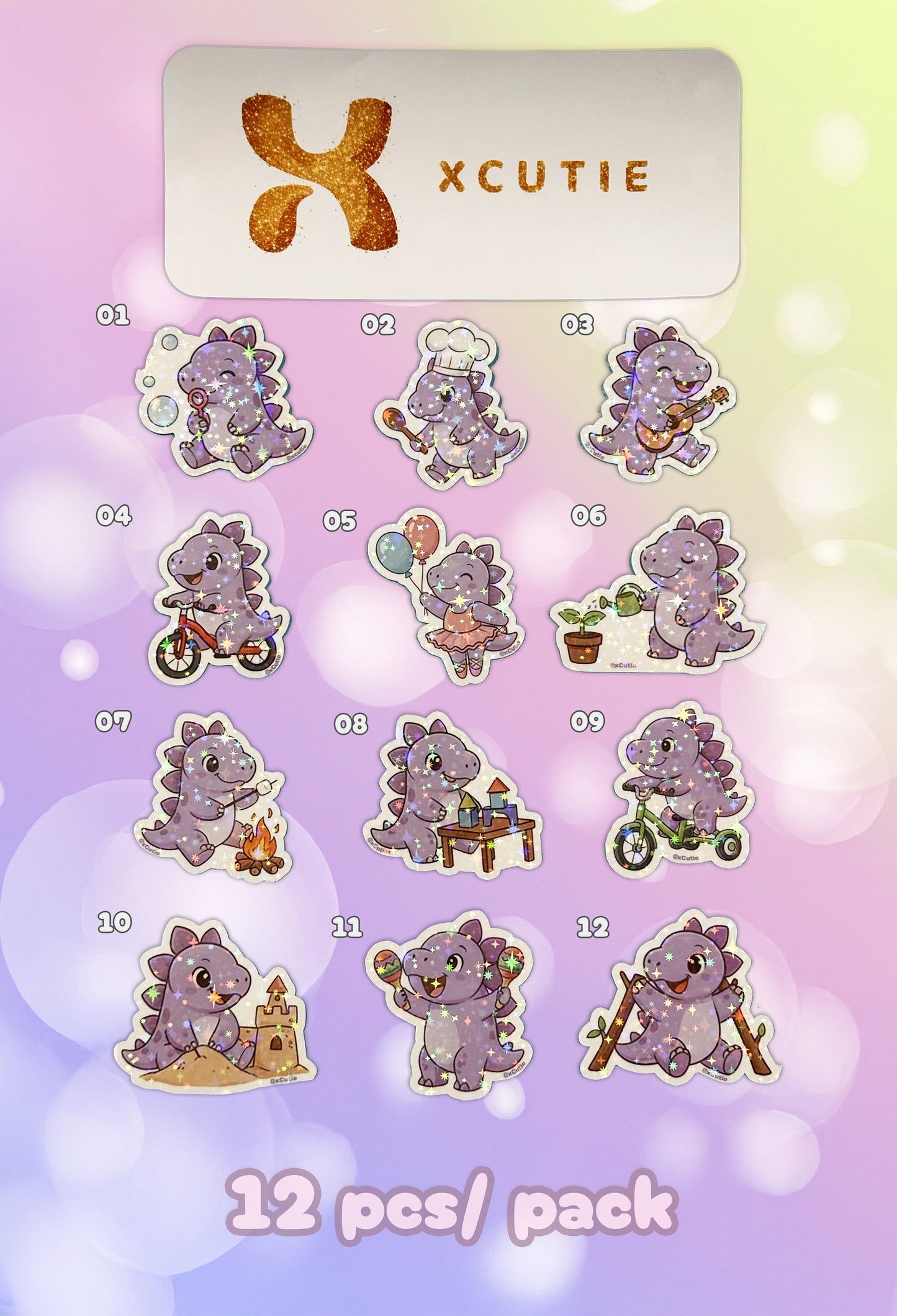 QQ Dino - Stegosaurus - Dinosaur  Vinyl Sticker Set #02 || 12 pcs/ pack