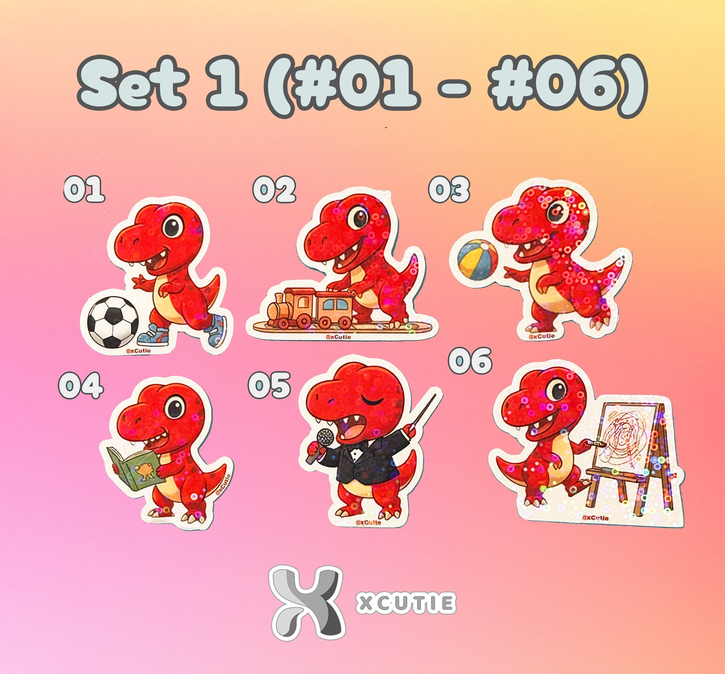 QQ Dino - Trex - Dinosaur  Vinyl Sticker Set #01 | 12 pcs/ pack