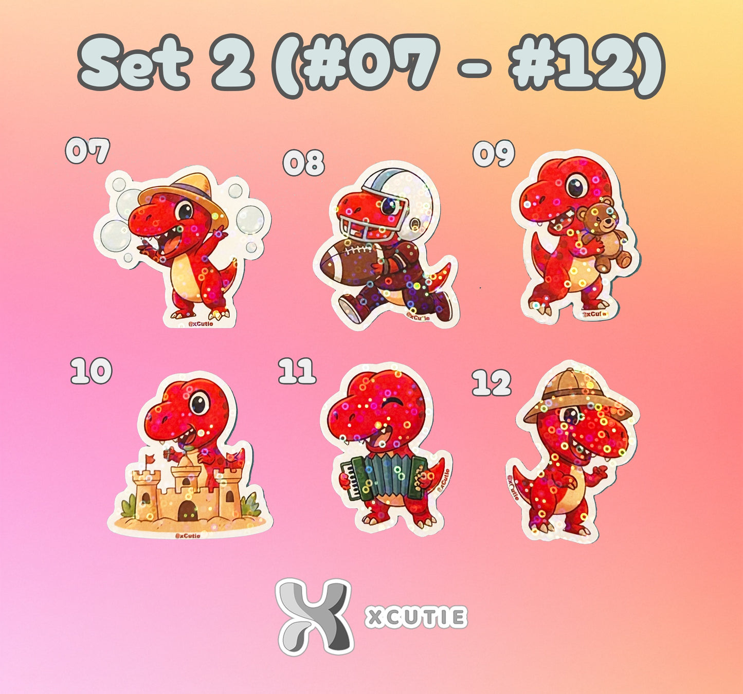 QQ Dino - Trex - Dinosaur  Vinyl Sticker Set #01 | 12 pcs/ pack