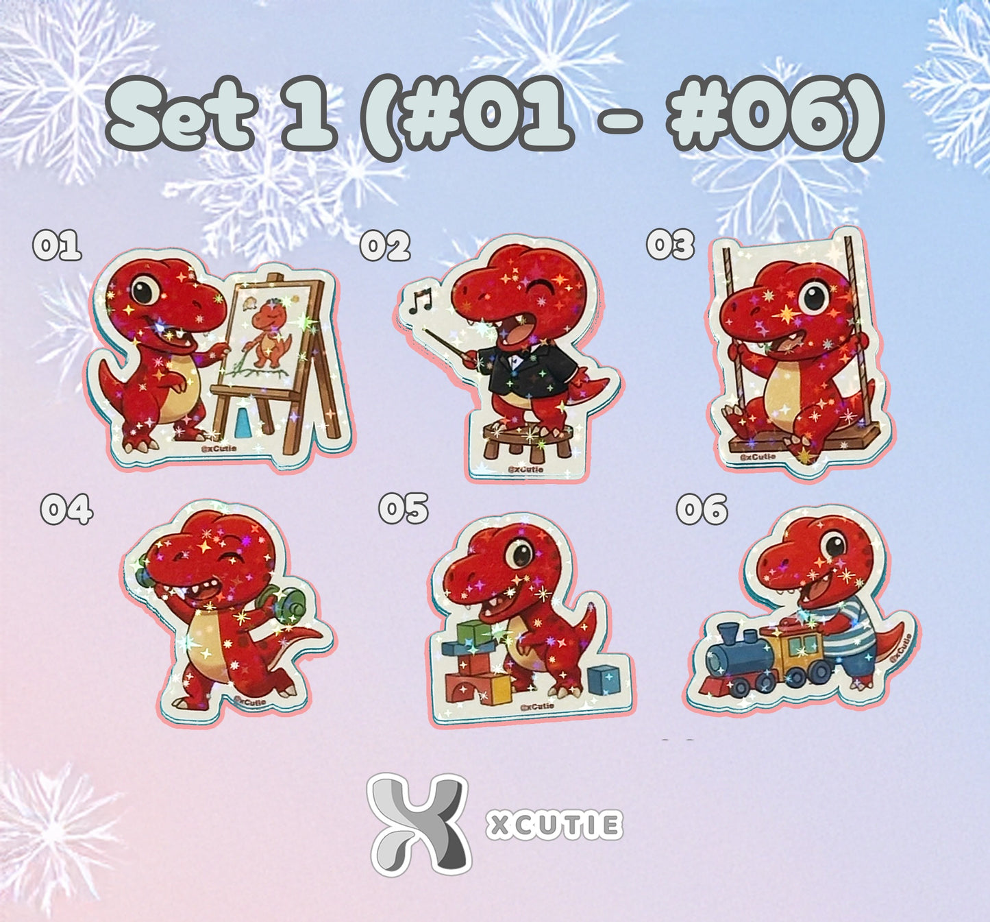 QQ Dino - Trex - Dinosaur  Vinyl Sticker Set #02 || 12 pcs/ pack