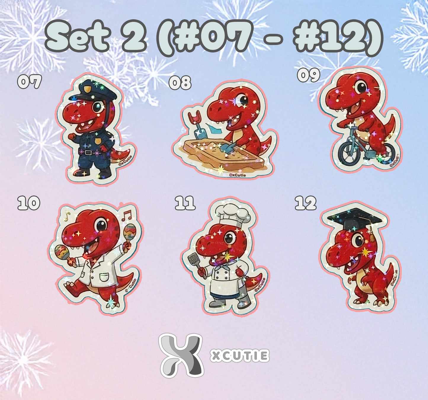 QQ Dino - Trex - Dinosaur  Vinyl Sticker Set #02 || 12 pcs/ pack