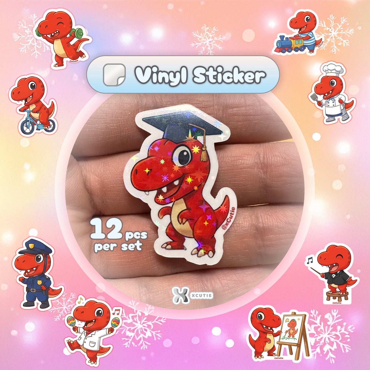 QQ Dino - Trex - Dinosaur  Vinyl Sticker Set #02 || 12 pcs/ pack