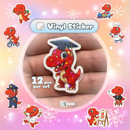 QQ Dino - Trex - Dinosaur  Vinyl Sticker Set #02 || 12 pcs/ pack
