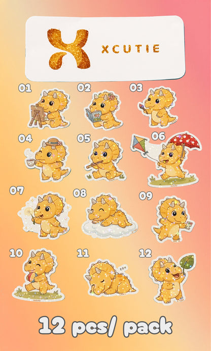 QQ Dino - Triceratops - Dinosaur  Vinyl Sticker Set #01 | 12 pcs/ pack