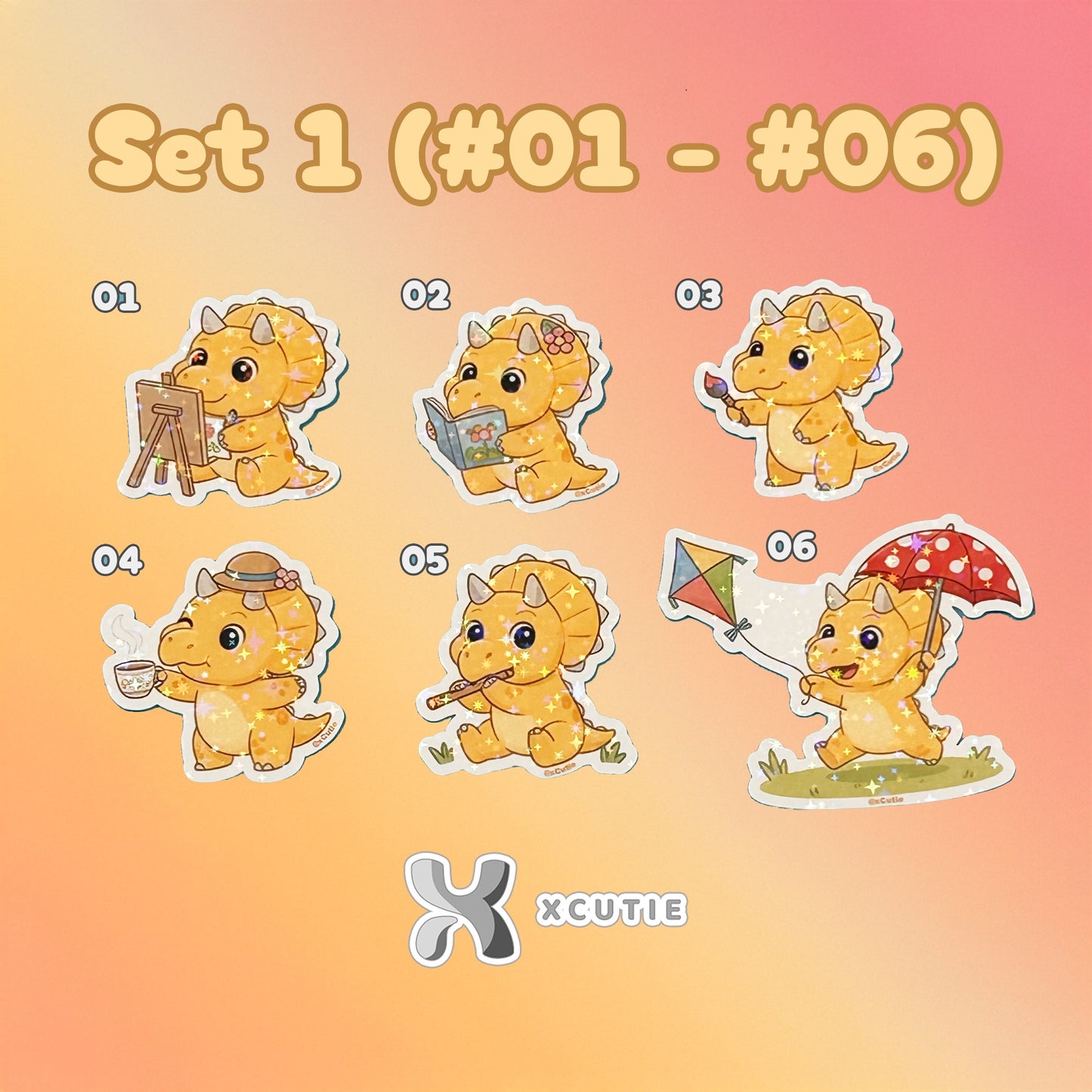 QQ Dino - Triceratops - Dinosaur  Vinyl Sticker Set #01 | 12 pcs/ pack