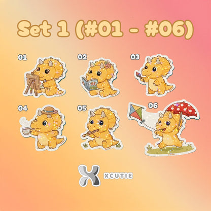 QQ Dino - Triceratops - Dinosaur  Vinyl Sticker Set #01 | 12 pcs/ pack