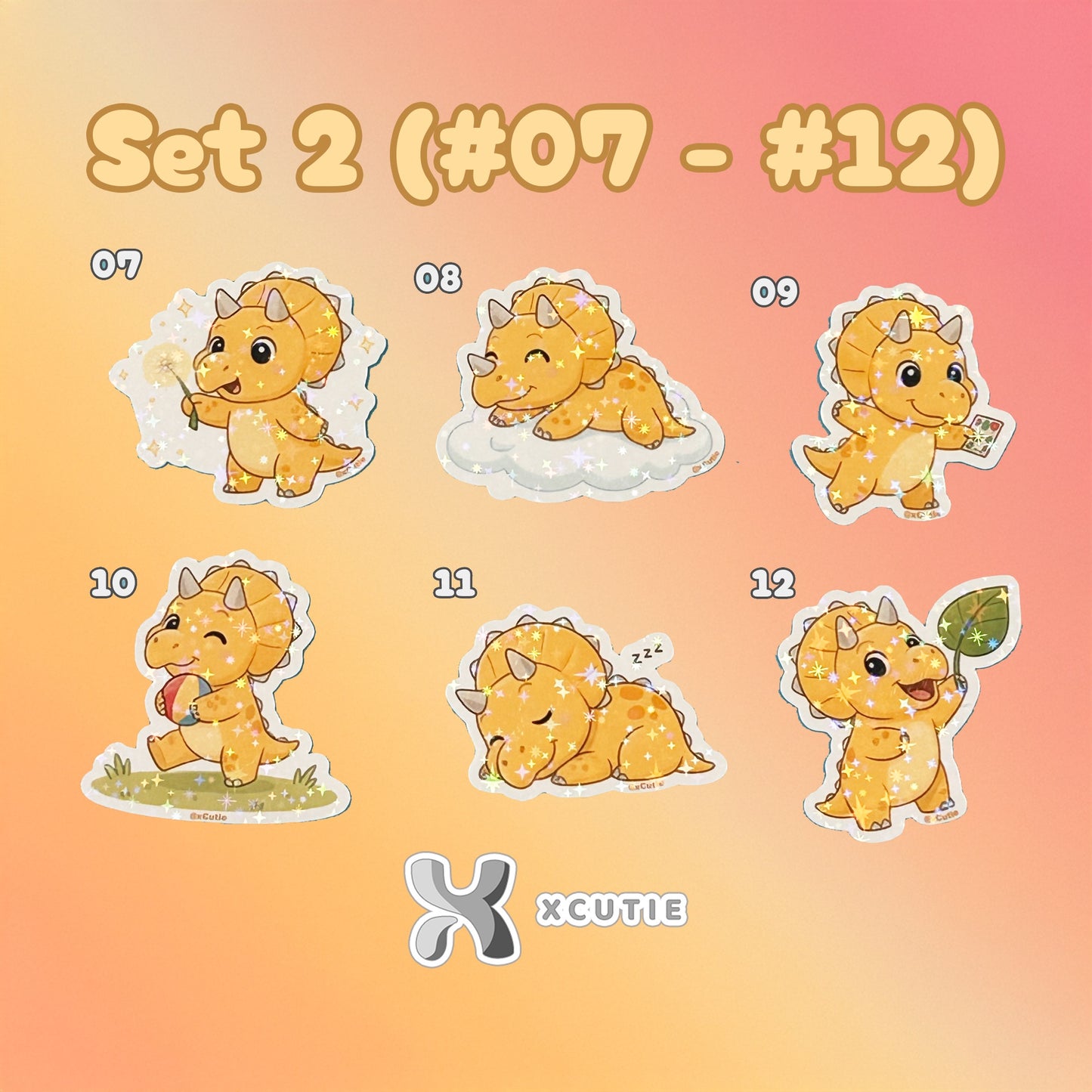 QQ Dino - Triceratops - Dinosaur  Vinyl Sticker Set #01 | 12 pcs/ pack