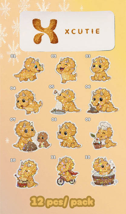 QQ Dino - Triceratops - Dinosaur  Vinyl Sticker Set #02 @12 pcs/ pack