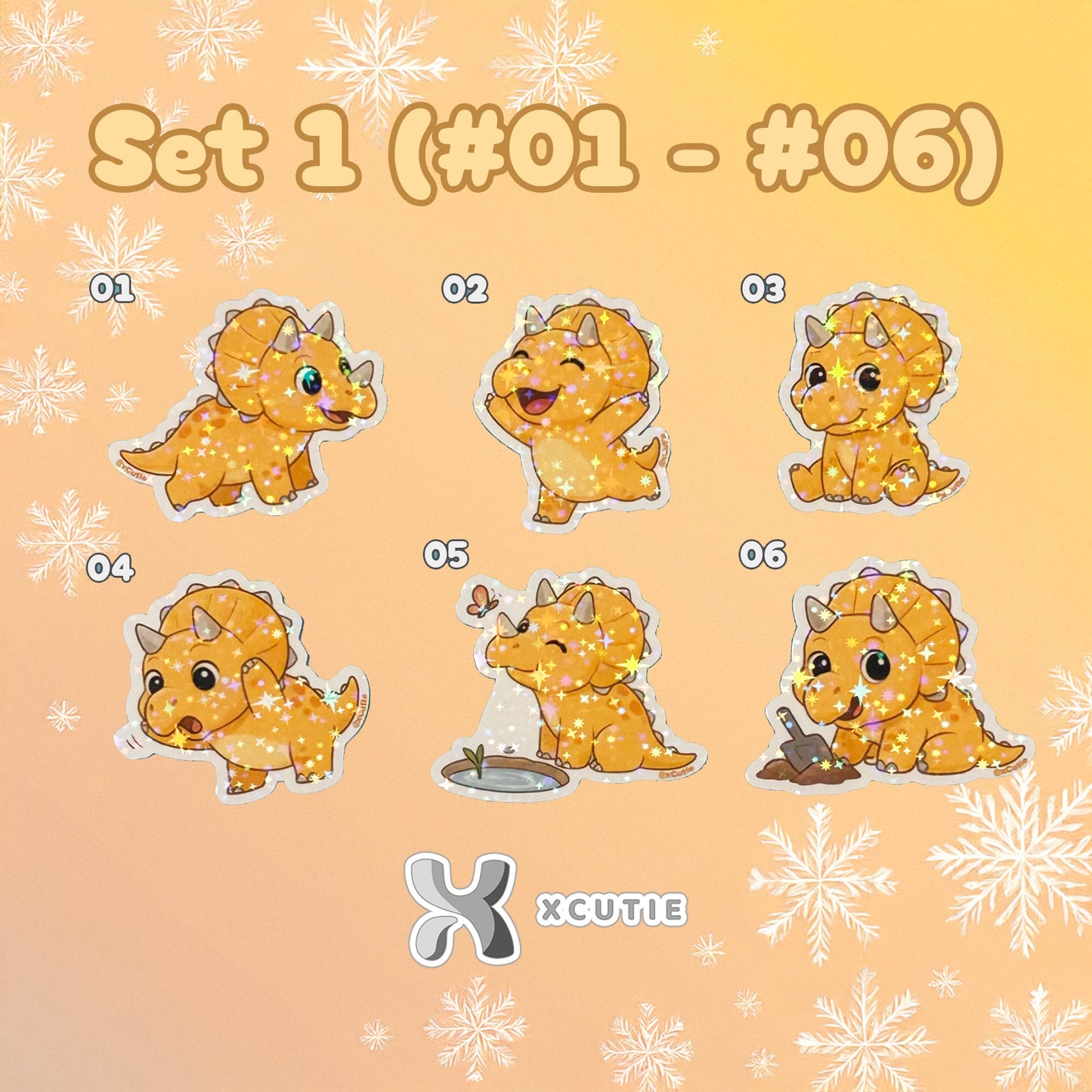 QQ Dino - Triceratops - Dinosaur  Vinyl Sticker Set #02 @12 pcs/ pack