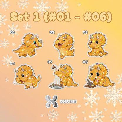 QQ Dino - Triceratops - Dinosaur  Vinyl Sticker Set #02 @12 pcs/ pack