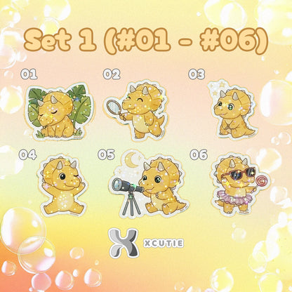 QQ Dino - Triceratops - Dinosaur  Vinyl Sticker Set #03 | 12 pcs/ pack