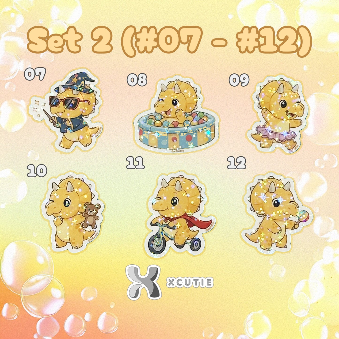 QQ Dino - Triceratops - Dinosaur  Vinyl Sticker Set #03 | 12 pcs/ pack