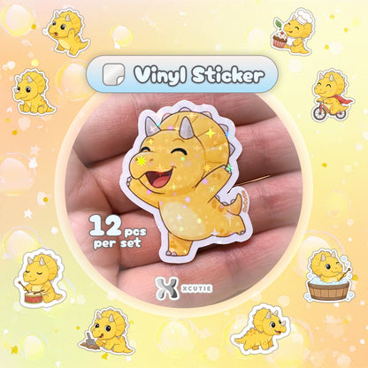 QQ Dino - Triceratops - Dinosaur  Vinyl Sticker Set #02 @12 pcs/ pack