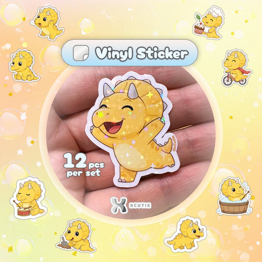 QQ Dino - Triceratops - Dinosaur  Vinyl Sticker Set #02 @12 pcs/ pack