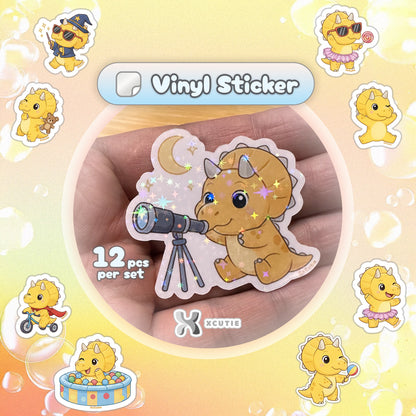 QQ Dino - Triceratops - Dinosaur  Vinyl Sticker Set #03 | 12 pcs/ pack