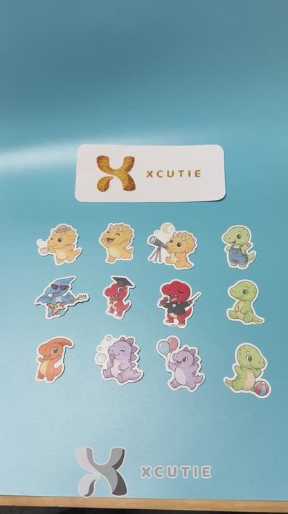 QQ Dino - Triceratops - Dinosaur  Vinyl Sticker Set #02 @12 pcs/ pack